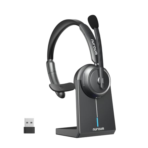 NUROUM HP31S 2026 Bluetooth Headset mit Mikrofon(Mono), KI Rauschunterdrückung für Anrufe,45 Std. Akku,Kabelloses Headset mit USB Dongle&Ladestation, Wireless Headset für Callcenter/Travail/Büro/Home