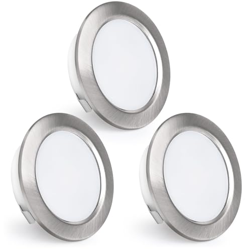 KYOTECH LED Einbaustrahler 230V, 4W 440LM LED Spots 16mm Ultra Flach 2700K Warmweiß Möbeleinbauleuchte Bohrloch 55-60mm für Küche Wohnzimmer Schlafzimmer, Gebürstetes Nickel, 3er Set