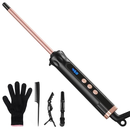 YEGUBEGU Lockenstab Dünn 9mm, Mini Lockenstäbe mit Quarz-Keramik-Beschichtung & LCD 100-230°C, 14 Stufen, für Feines Haar, Kurzes Haar & Enge Spirallocken, für Kleine Präzise Locken