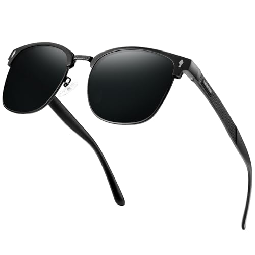 Bircenpro Klassisch Polarisiert Sonnenbrille für Herren: UV400 Schutz Sonnenbrillen Retro Halbrahmen Brille für Fahren Angeln Reisen Schwarze Gläser
