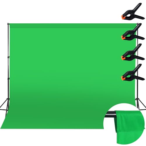 Grüner Hintergrund Stoff, 2M x 3M Grüner Hintergrund Video, Reiner Farbton Hintergrundstoff Greenscreen mit 4 Befestigungsclips, Geeignet für Fotografie, Livestreaming und TV-Aufnahmen