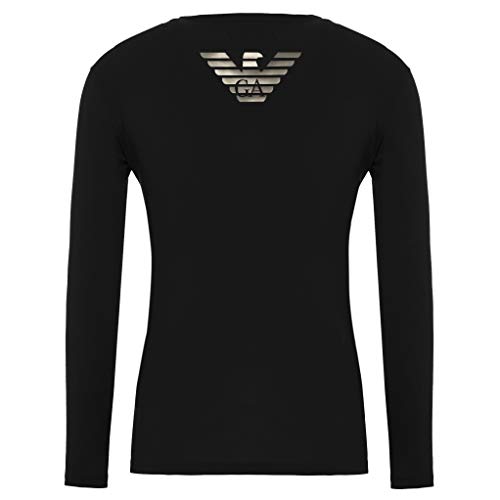 Emporio Armani T-Shirt Herren 111023 9A725, Langarm, Rundhals (Schwarz/Silber Logo, L)