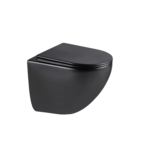 HOGART Wand WC mit Soft-Close Toilettensitz und Leistungsstarkem Spülrandlos Tornado Spülsystem, Hänge WC mit Komplett Abgedichteter Unterer Teil, Leises und Sparsames Spülsystem 3–4,5l.(Matt Schwarz)