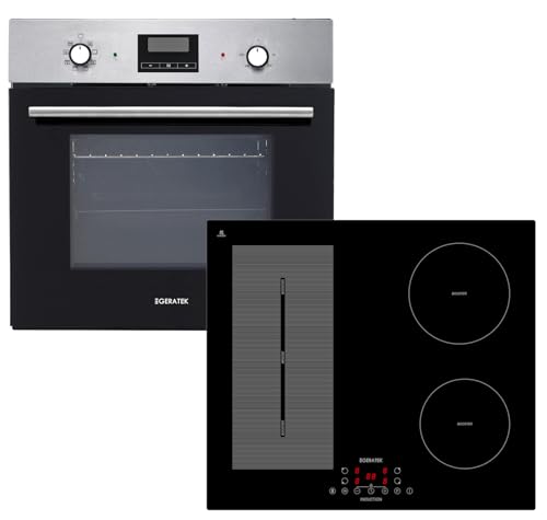 Einbauherd-Set Backofen Umluft Grill Display mit Uhr & Timer autarkes Induktionskochfeld 60 cm breit Timer Flexzone rahmenlos Topferkennung Backofen Set Herd mit Kochfeld