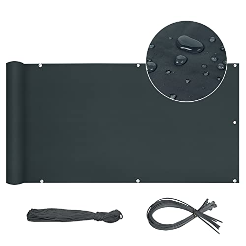 Sekey Balkon Sichtschutz Balkonabdeckung 90x500cm, Balkonsichtschutz Balkonverkleidung Oxford mit Nylon Kabelbinder, Blickdicht Wasserdicht Windschutz, Anthrazit