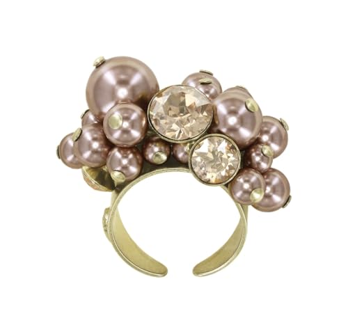 Konplott: Ring Pearl Shadow shinny brass, sehr modischer Gipsy-Ring mit Perlen und Kristallsteinen, für Damen/Frauen (beige)