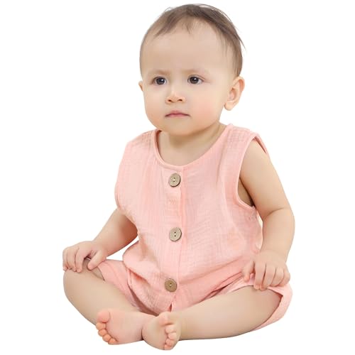 HAHASHOW Baby Body Strampler Unisex 100% Baumwolle Kurzarm Jumpsuit für Jungen und Mädchen, 0-3 Monate, Rosa