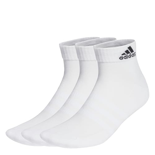 adidas Unisex Cushioned Sportswear Ankle Socks 3 Pairs, White / Black, 6.5-8