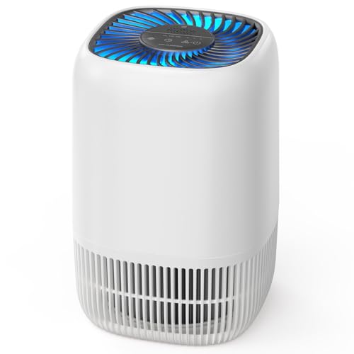 AROEVE Luftreiniger mit H13 HEPA 3-Stufen-Filter, Luftreiniger für Schlafzimmer, 5W Energieverbrauch, Leise 22dB mit Aroma, reduziert Pollen, Rauch, Tierfell, Weiß