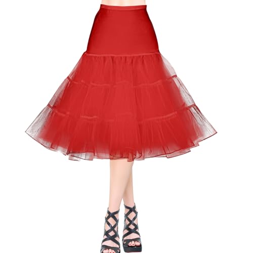 AYBUY Petticoat Retro Reifrock, 50er Jahre Vintage tüllroc, Damen Unterrock Kurz Tüll-Unterrock Ballettrock für Wedding Bridal Abschlussball Abend Rockabilly, Rot (M)
