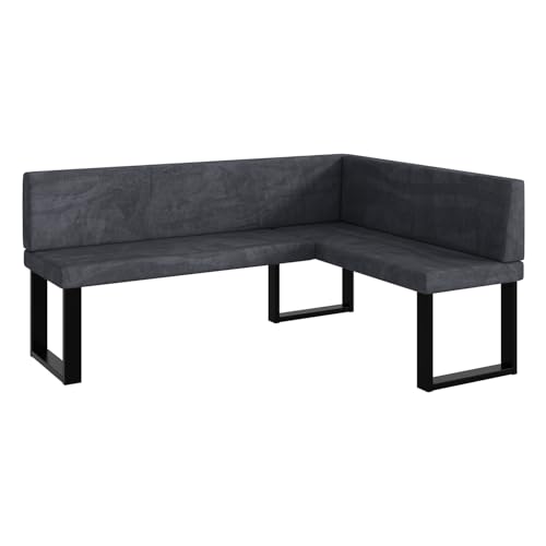 MEBLINI Eckbank für Esszimmer - Küchenbank - Essecke - Sitzecke Küche - Toni - U-Beine 128x168x87cm Rechts - Dunkelgrau Samt
