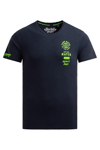 Camp David Herren T-Shirt Rundhals mit kleinen Folienprints Blue Navy, XL