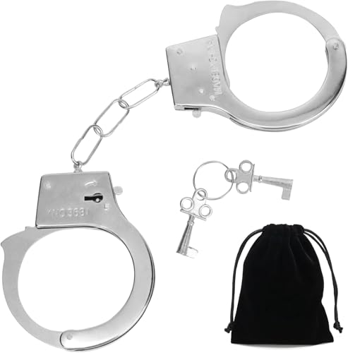 Fsahiuf Handschellen Metall mit 2 Schlüssel und Samt-Aufbewahrungstasche für Rollenspiele Cosplay Handcuffs sex Handschelle Sex Verbrecher Sträfling Polizist Motto-Party Karneval