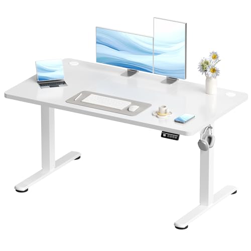 Devoko Höhenverstellbarer Schreibtisch, Elektrischer Schreibtisch Höhenverstellbar Tisch, Steh-Sitz Bürotisch, Computertisch mit Memory-Funktion, Stehpult, Standing Desk, Bürotisch,120 x 60 cm,Weiß