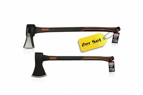 HECHT Axt Set - 2-teilig: Universalaxt 55 cm 1500 g + Profi Spaltaxt 63 cm 2000 g, Fiberglas-Stiel, Holzbeil/Spaltbeil zum Holz spalten & fällen (Forst, Outdoor, Camping)
