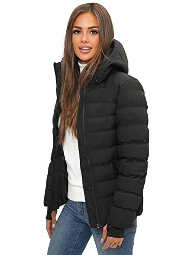 OZONEE Damen Winterjacke Jacke Winter Farbvarianten Warm Bomberjacke Steppjacke Wintermantel Kunstfell Daunenjacke Leichte Outdoor Puffer Jacket Gepolstert JS/M769/392 SCHWARZ L