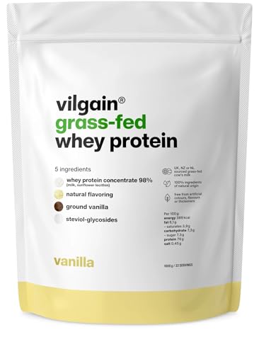 Vilgain® Whey Protein Pulver, Grass-Fed | 100% Reines Molkenproteinpulver | Schnelle Muskelerholung und Aufbau | Natürlicher Geschmack | Premium-Qualität Pulver | Vanille, 1000 g