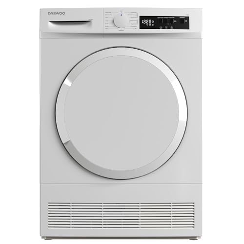 Daewoo T8CT1W0DE Kondenstrockner Frontlader, G, 8 kg, 15 Programme mit 12 Min.-Kurzprogramm, Startzeitvorwahl, LED-Trommelbeleuchtung, Weiß