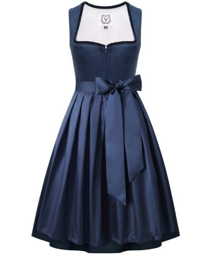 DIRNDLSTERN Damen Blau Trachtenkleid - Dirndlkleid Midi mit Dirndlschürze Trachtenmode Oktoberfest Outfit 34