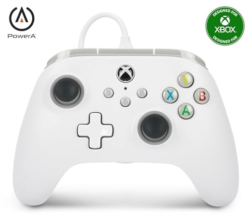 PowerA Kabelgebundener Controller für Xbox Series X|S und Windows 10/11 - Weiß, Gamepad, kabelgebundener Videospiel-Controller, Gaming-Controller, kompatibel mit Xbox One, Offiziell lizensiert