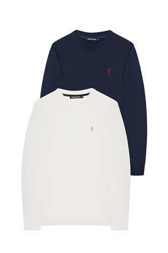 Polo Club 2er-Pack Strickpullover 100% Baumwolle Blau Navy und Beige- Langarm Herren Pullover Crew Neck Sweat