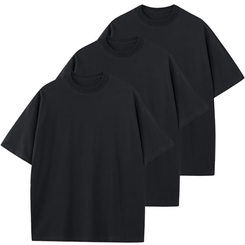 HOUZONIY Herren Oversize Basic T-Shirt, Einfarbig T Shirt Für Herren, Weich & Bequem Sommer Männer Kurzarm Rundhals Set