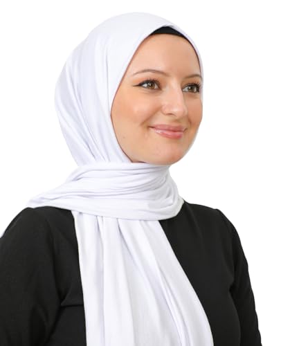 Prien Hijab Kopftuch Für Damen, Frauen Schal Kleider, Modern Kopftücher Weicher Jersey, Muslim Kleid Türkisch Premium Gebetskopftuch, Umrah Geschenk, Hijab Set (Weiß)