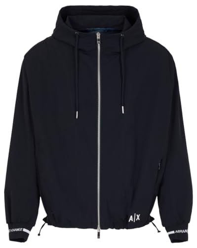 Armani Exchange Men's Long Sleeve, Printed Logo Cuffs, Hooded Blouson Jacket, Deep Navy, XXL