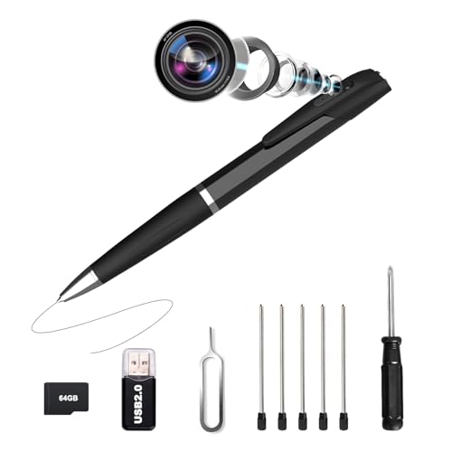 Mini Kamera, 1080P Full HD Mini Überwachungskamera mit 64GB Speicherkarte, Kugelschreiber Kamera, Video und Foto Shooting, Loop Speicher, StiftKamera, Kleine Überwachungskamera für Indoor/Outdoor