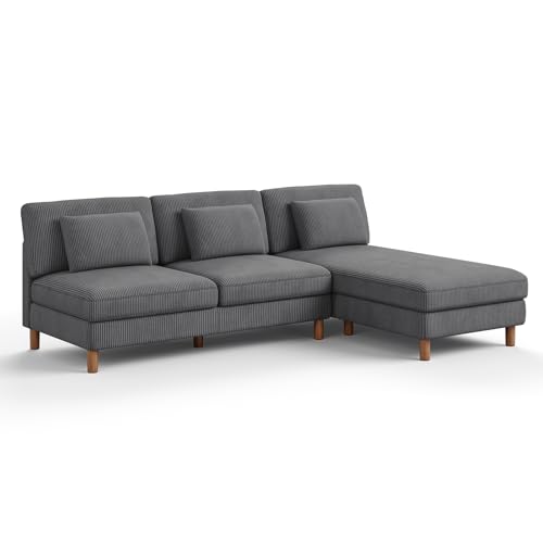 Vesgantti Ecksofa mit Schaffunktion, 249 cm L-förmige Eckcouch mit Kissen, Kombination Sofa L Shaped perfekt für Wohnzimmer, Schlafzimmer, Büro, werkzeuglose Montage