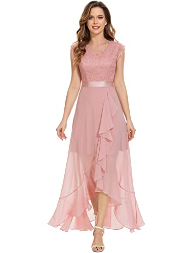 AOCZZ Damen Elegant Abendkleider Hochzeit Brautjungfer Vokuhila Kleider Maxilang Prom Dress Partykleid Blush L
