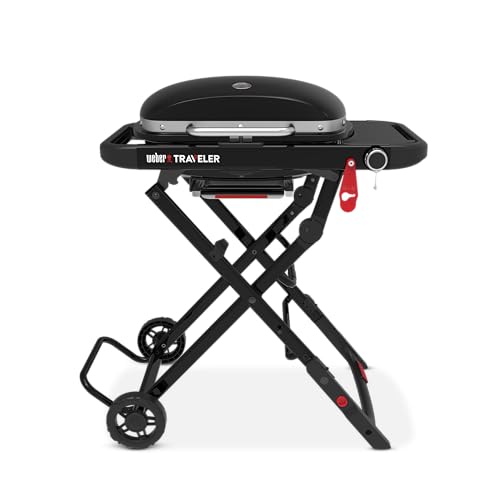 Weber Traveler Compact Gasgrill mit klappbarem Untergestell und Rädern