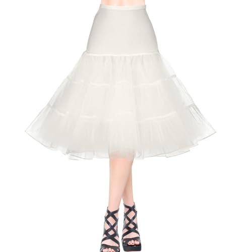AYBUY Petticoat Retro Reifrock, 50er Jahre Vintage tüllroc, Damen Unterrock Kurz Tüll-Unterrock Ballettrock für Wedding Bridal Abschlussball Abend Rockabilly, Elfenbeinweiß (M)