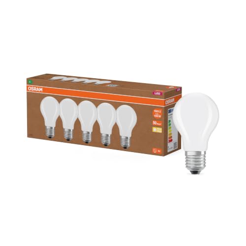 Osram Hocheffiziente LED Lampen mit Energieeffizienz Klasse A, Vorteilspack mit 5 Leuchtmittel, ersetzt herkömmliche 100W Glühbirnen, warmweiß(2700K), E27, Mattes Glas, White