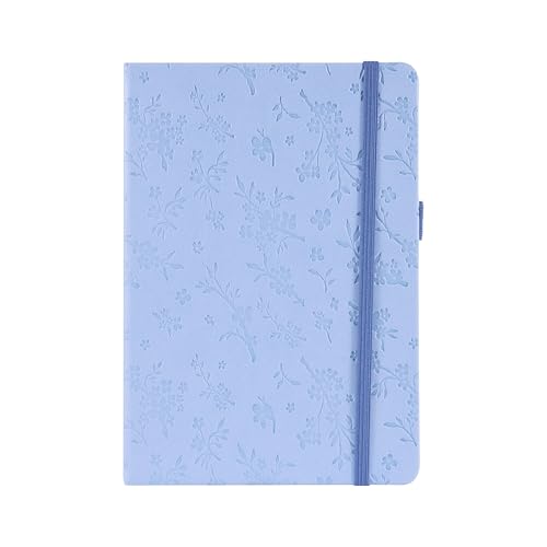 Idena 11367 - Notizbuch A5, Floral in Blau, 80 Seiten kariert, 80 g/m², mit Gummiband und Stiftschlaufe, FSC-Mix