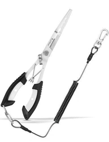 pullther Angelzange aus Edelstahl, Spitzzange zum Angeln, Hakenlöser Angeln, Angelzangen-Set mit Schlüsselband, Angelschere, Rostfreies Angel Zubehör für Salzwasser und Süßwasser