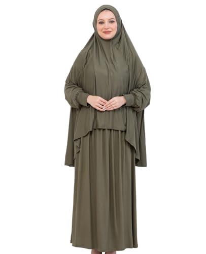 Prien Weich Gebetskleidung Für Frauen, Muslim Abaya Hijab Kleid Damen, Türkisch Viskose Islamische Kleider, Muslimische Kopftuch, Burka, Khimar, Jilbab Für Ramadan, Hajj (Khaki, Standard)