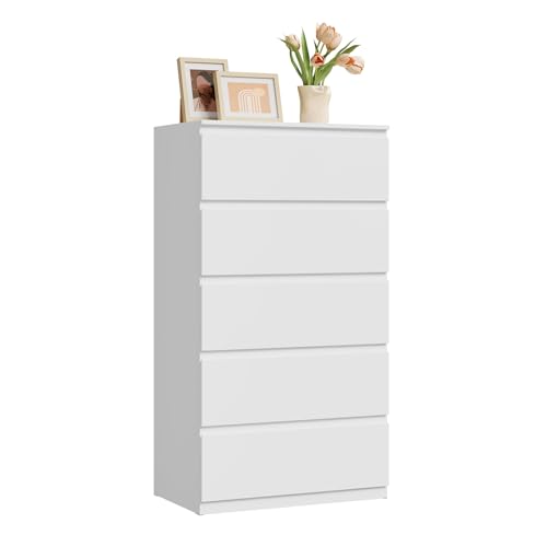 WOLTU Kommode weiß mit 5 Schubladen, Moderner Schubladenschrank