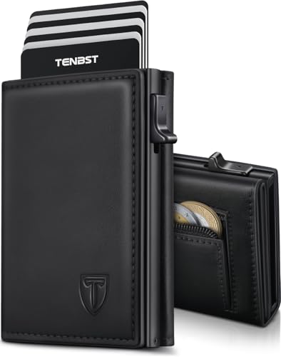 TENBST Geldbörse Herren - Portmonee Herren mit Münzfach & RFID Schutz, 8 Fächer für Kreditkarten, Kartenetui, Slim Wallet Geldbeutel, Geschenke zum Vatertag - Schwarz