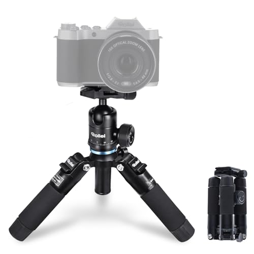 Rollei Compact Traveler Mini M1, Ministativ Kamera aus Aluminium 49cm Leichtes Desktop Reisestativ Klein mit Arca Swiss Kugelkopf Kompaktes Tischstativ für DSLR Schwarz, Stativ-Klein-Mini-Tripod