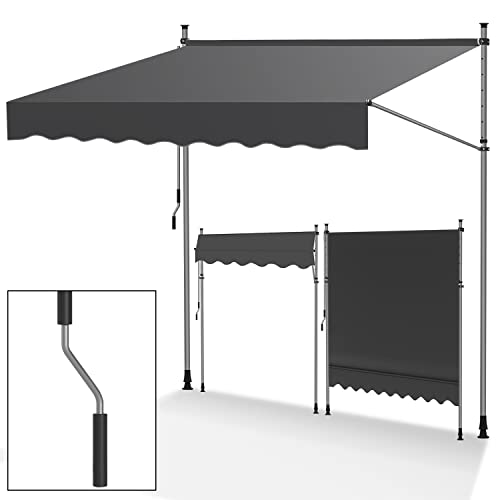 Tubiaz Klemmmarkise Balkon ohne Bohren, markise Balkon 200cm breit mit Handkurbel, Höhenverstellbare, UV-beständig und wasserdicht Klemmmarkise für Terrasse Balkon, Grau