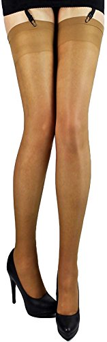 2 Paar klassische Strapsstrümpfe mit Lycra leicht glänzend Farben zum Anstrapsen Strapse Strümpfe 18-20 den (hellbeige)