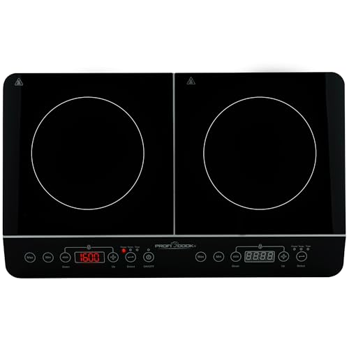 ProfiCook® Induktionskochplatte 2 Platten | heiß in Sekundenschnelle | 10 Stufen | Timer | bis 240°C Induktionsplatte doppelt | Induktionskochfeld 2 Platten | Induktionskochplatte | PC DKI 1067
