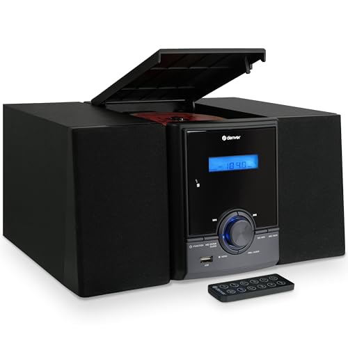 Denver MDA-285 Musiksystem – DAB+ & FM Radio mit CD-Player, Bluetooth & AUX, Echtholz-Gehäuse, 2 x 2W Stereo-Lautsprecher, Fernbedienung