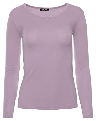 Easy Young Fashion - Damen Basic Rundhals Shirt - Langarm Unterziehshirt - Skinny Fit 1093 - Mauve M