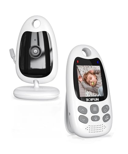 BOIFUN Babyphone mit Kamera 2 Zoll Tragbares Vox-Funktion Temperatursensor Nachtsicht-Video-Babyfon 2,4 Ghz, Intelligentes Standby Baby Monitor Gegensprechanlage Schlaflieder Lange Akkulaufzeit, 720p