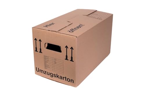 10 Stück Umzugskartons 600 x 328 x 340 mm extra stabil 2-wellig, verstärkte Griffe, belastbar bis 40 kg, Menge wählbar von 5 bis 240 Stück