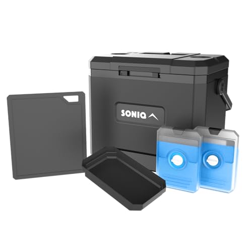 Kühlbox Set 16 Liter ohne Strom mit 2 Kühlakkus und Schneidebrett - Passive Kühlbox mit bis zu 72 Stunden kälte - Perfekt geeignet für Boot, Angeln, Wohnmobil, Van oder Festivals (22 Liter)