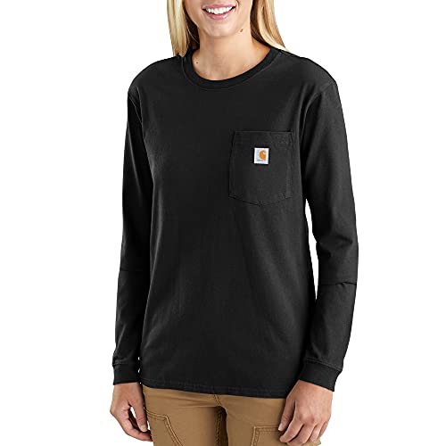 Carhartt Damen Loose Fit, schweres, langärmliges Pocket T-Shirt, Schwarz, L