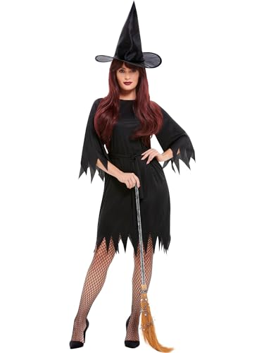 Halloween! Smiffys Kostüm Gruselige Hexe, Schwarz, mit Kleid, Gürtel und Hut